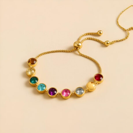 Multi-Stone Slider Bracelet- Adjustable chain with colorful CZs Materials- Brass, CZ, Gold plated