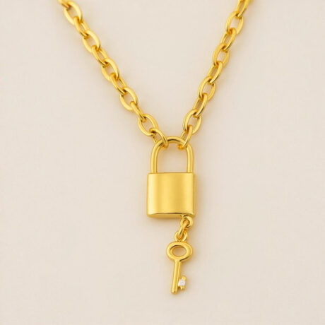 Lock & Key Necklace - Mini Gold Lock With a Crystal Key Charm