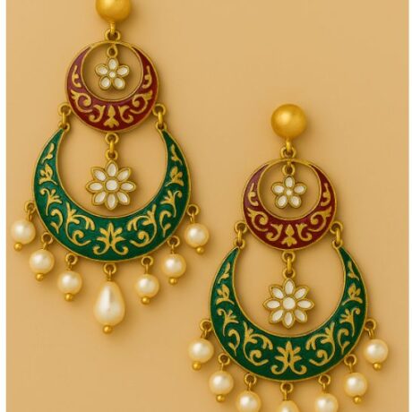 Karishma Layered Chandbali - Two-tier chandbali with meena fill and pearl drops